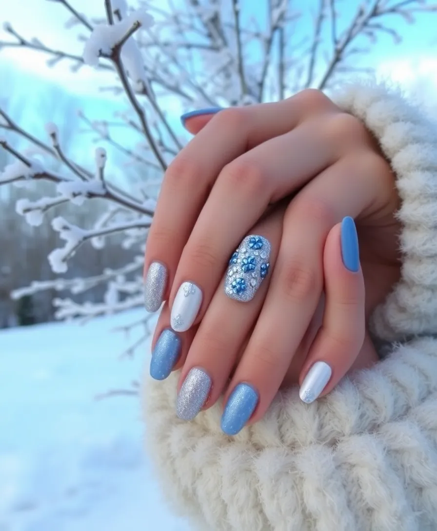 12 Winter Nail Designs That Will Have Everyone Asking 'Where Did You Get Those?!' - 11. Elegant Silver and Blue Frost