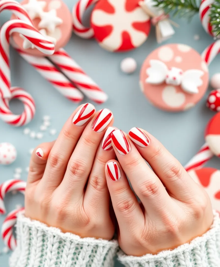 12 Winter Nail Designs That Will Have Everyone Asking 'Where Did You Get Those?!' - 9. Festive Candy Cane Stripes