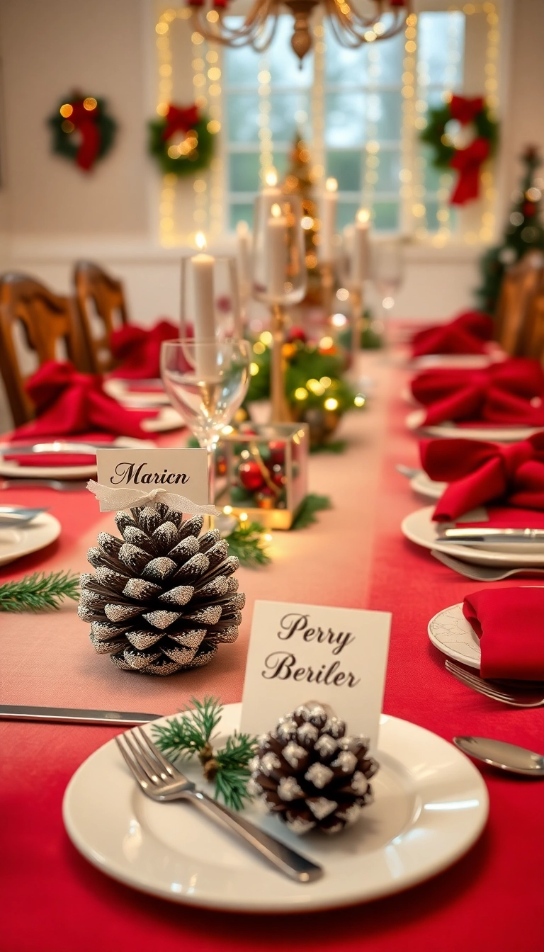 20 Stunning DIY Christmas Decor Ideas That'll Leave Your Guests in Awe! - 5. Glittering Pinecone Place Cards